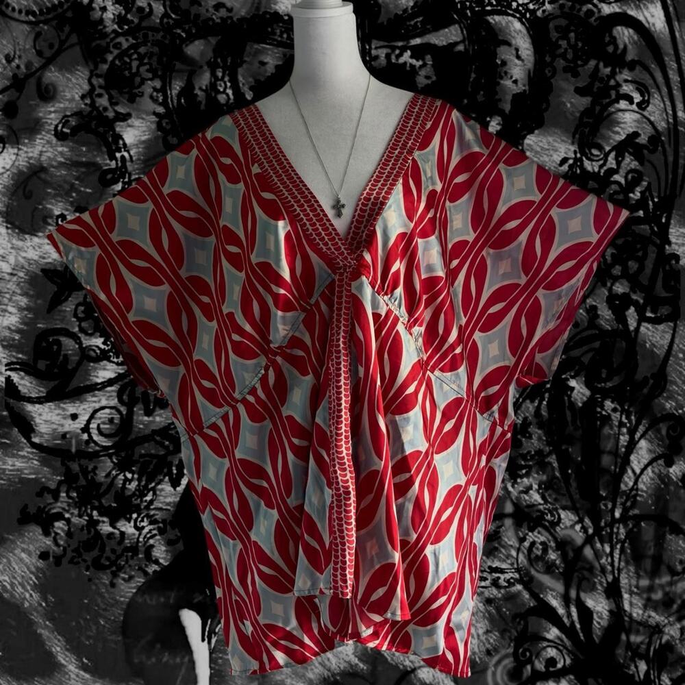 red white and pastel baby blue fairy boho retro dolman blouse top